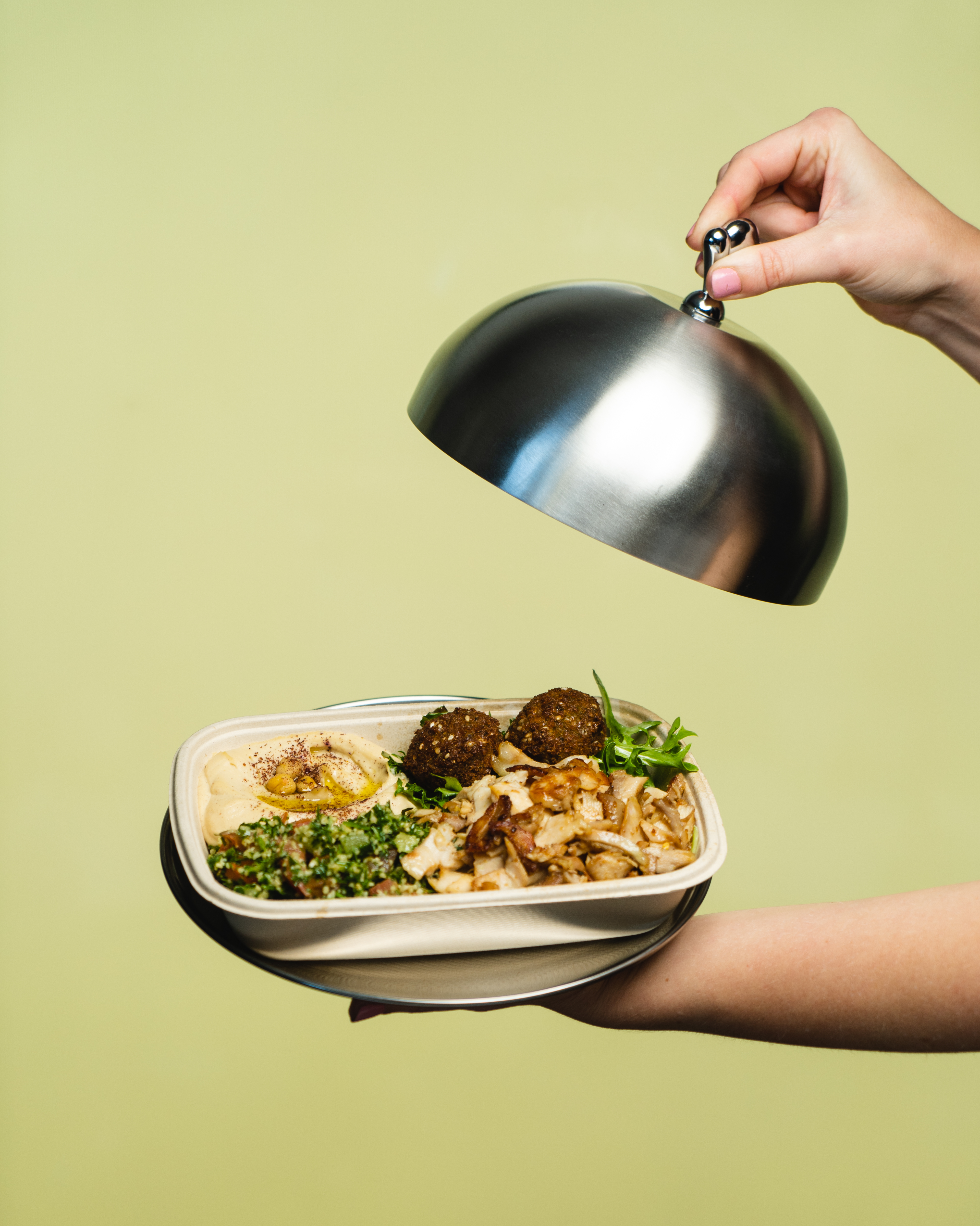 Fresh chicken and falafel bowl at Yafa Hummus
