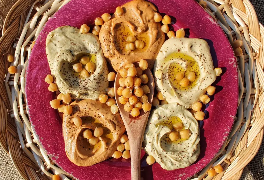 Grandpa's hummus — five varieties on a platter at Yafa Hummus