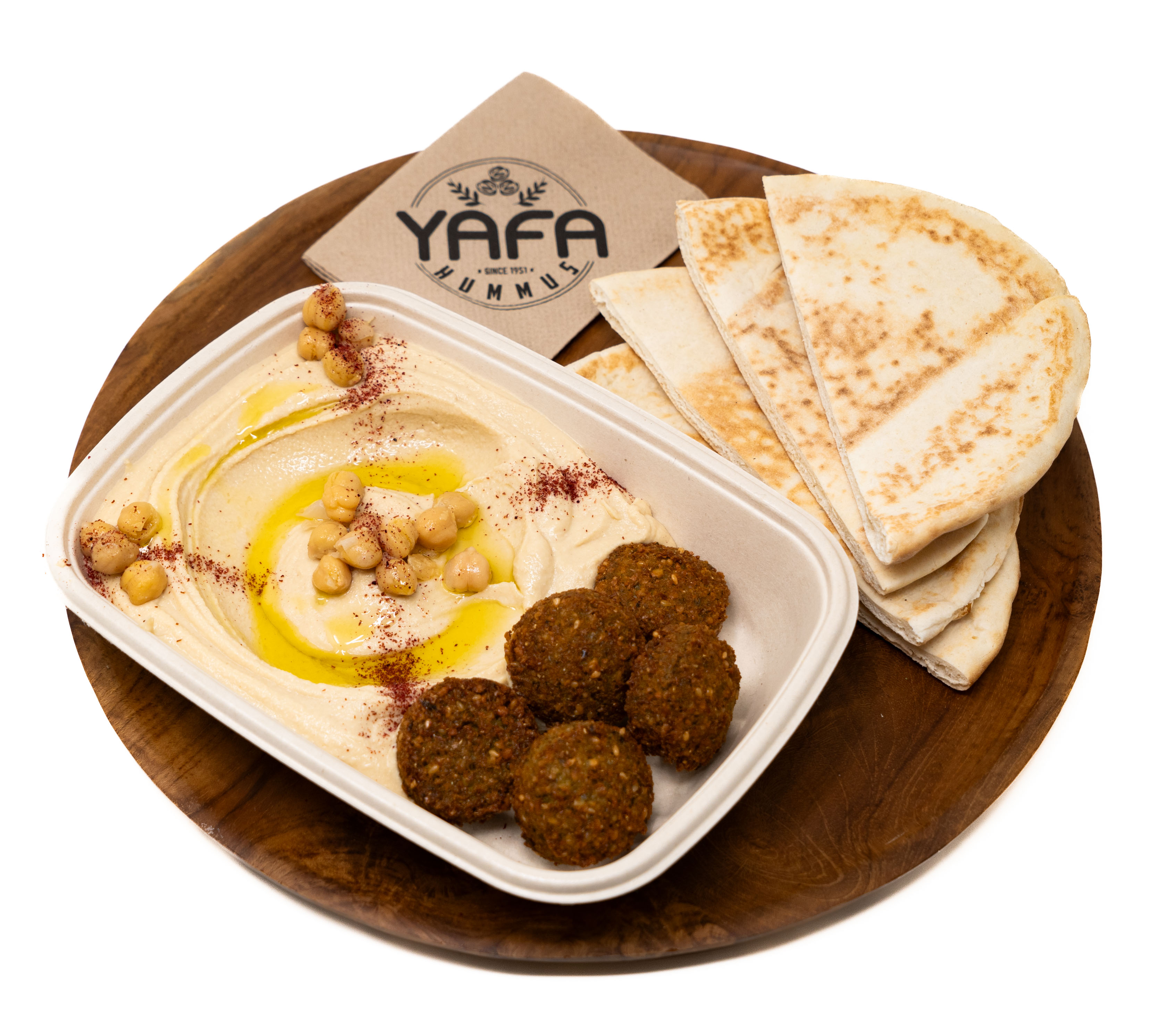 Hummus falafel and pita at Yafa Hummus