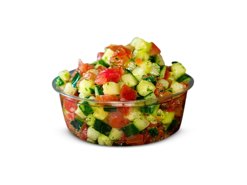 Fresh Mediterranean salad chopped in-house at Yafa Hummus